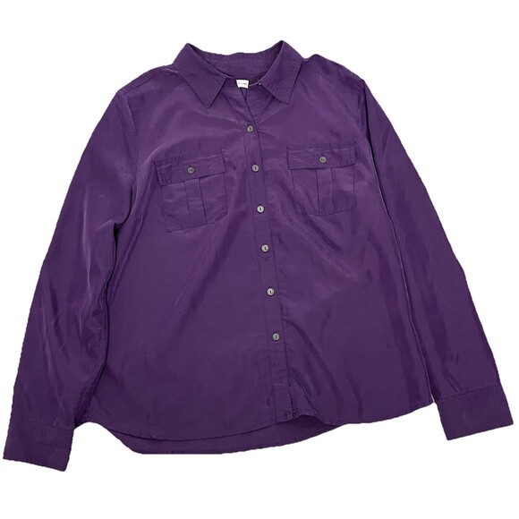 Croft & Barrow Purple Button Up Blouse Large Classic Long Sleeve Shirt Pockets - Picture 1 of 3